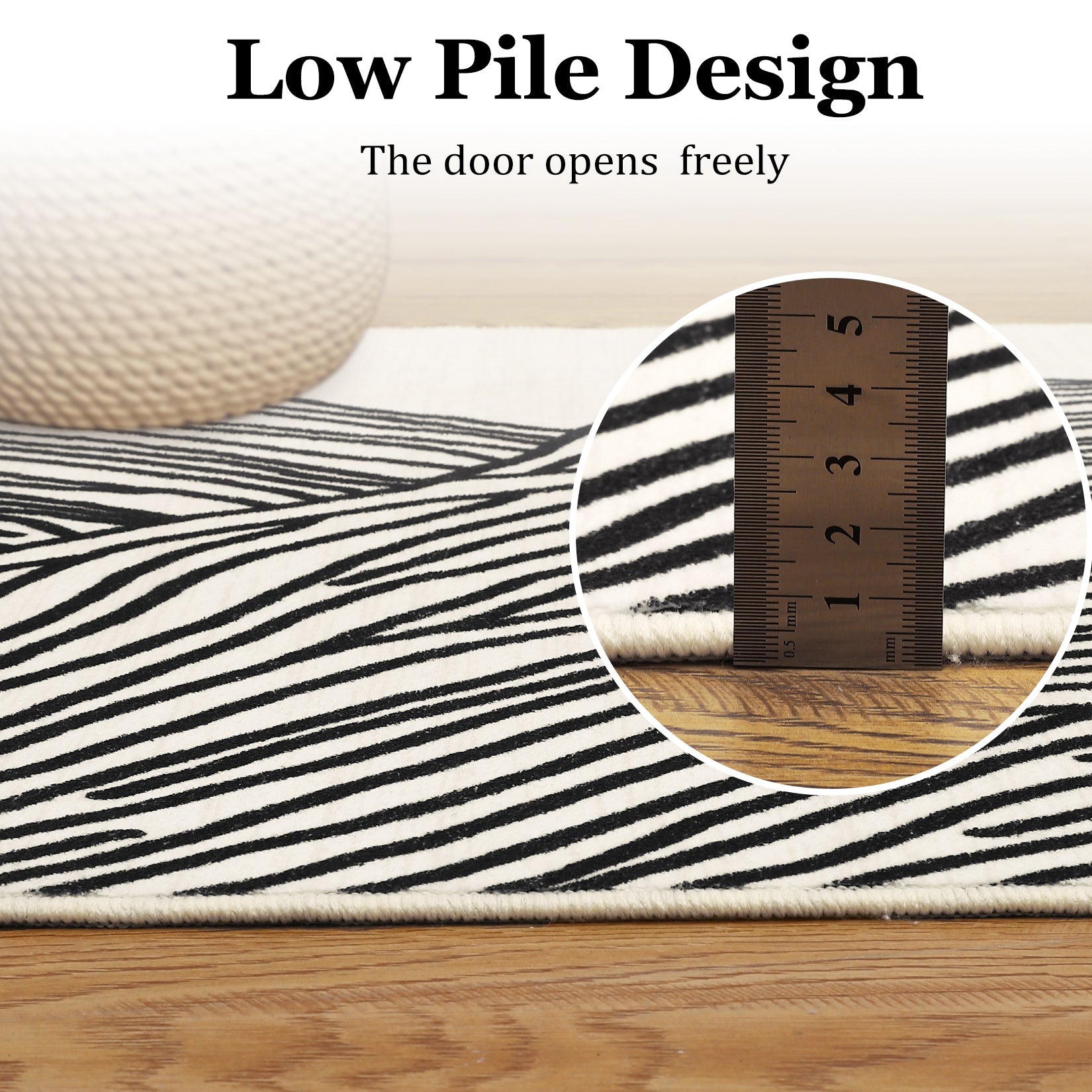 Garvee Modern Black & White 6x9 Striped Area Rug, Curve Design Low Pile Carpet for Living Room Bedroom Office