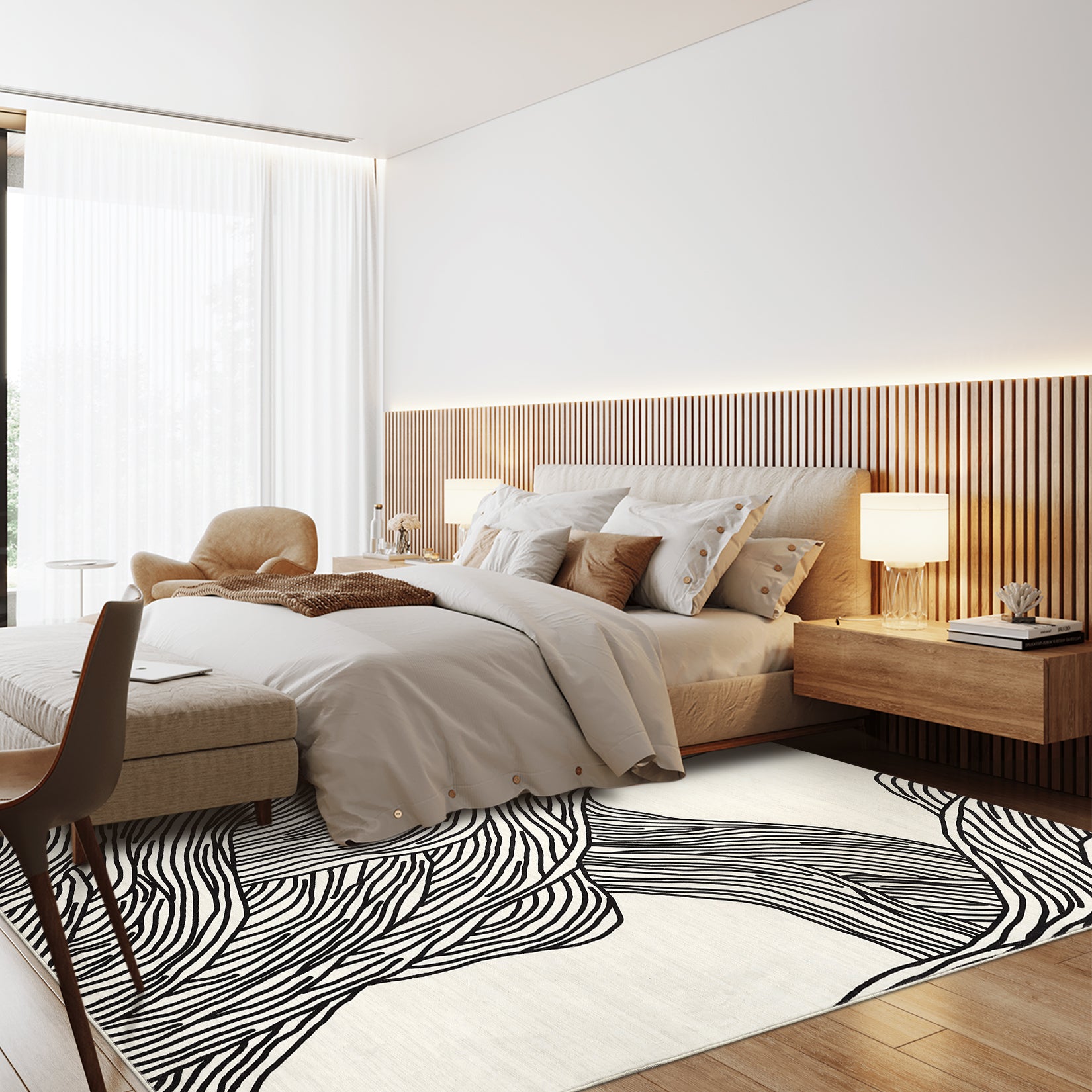 Garvee Modern Black & White 10x13 Abstract Area Rug, Minimalist Boho Washable Low Pile Non Slip TPR Backing Carpet for Living Room Bedroom Dining Office