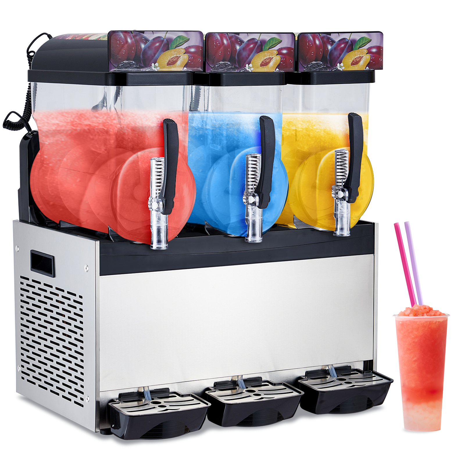 Garvee Commercial Slushy Machine 45L (15L x3) Stainless Steel – 3-Tank Frozen Margarita & Smoothie Maker for Restaurants, Bars, 110V