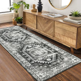 Garvee Washable Runner Rug Black Grey 2x6 Boho Vintage Hallway Rug Runner Traditional Kitchen Runner Oriental Rug Non-Slip Throw Carpet for Entryway Bedroom Laundry Room Foyer - Black Gray
