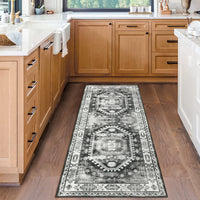 Garvee Washable Runner Rug Black Grey 2x6 Boho Vintage Hallway Rug Runner Traditional Kitchen Runner Oriental Rug Non-Slip Throw Carpet for Entryway Bedroom Laundry Room Foyer