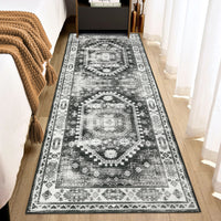Garvee Washable Runner Rug Black Grey 2x6 Boho Vintage Hallway Rug Runner Traditional Kitchen Runner Oriental Rug Non-Slip Throw Carpet for Entryway Bedroom Laundry Room Foyer