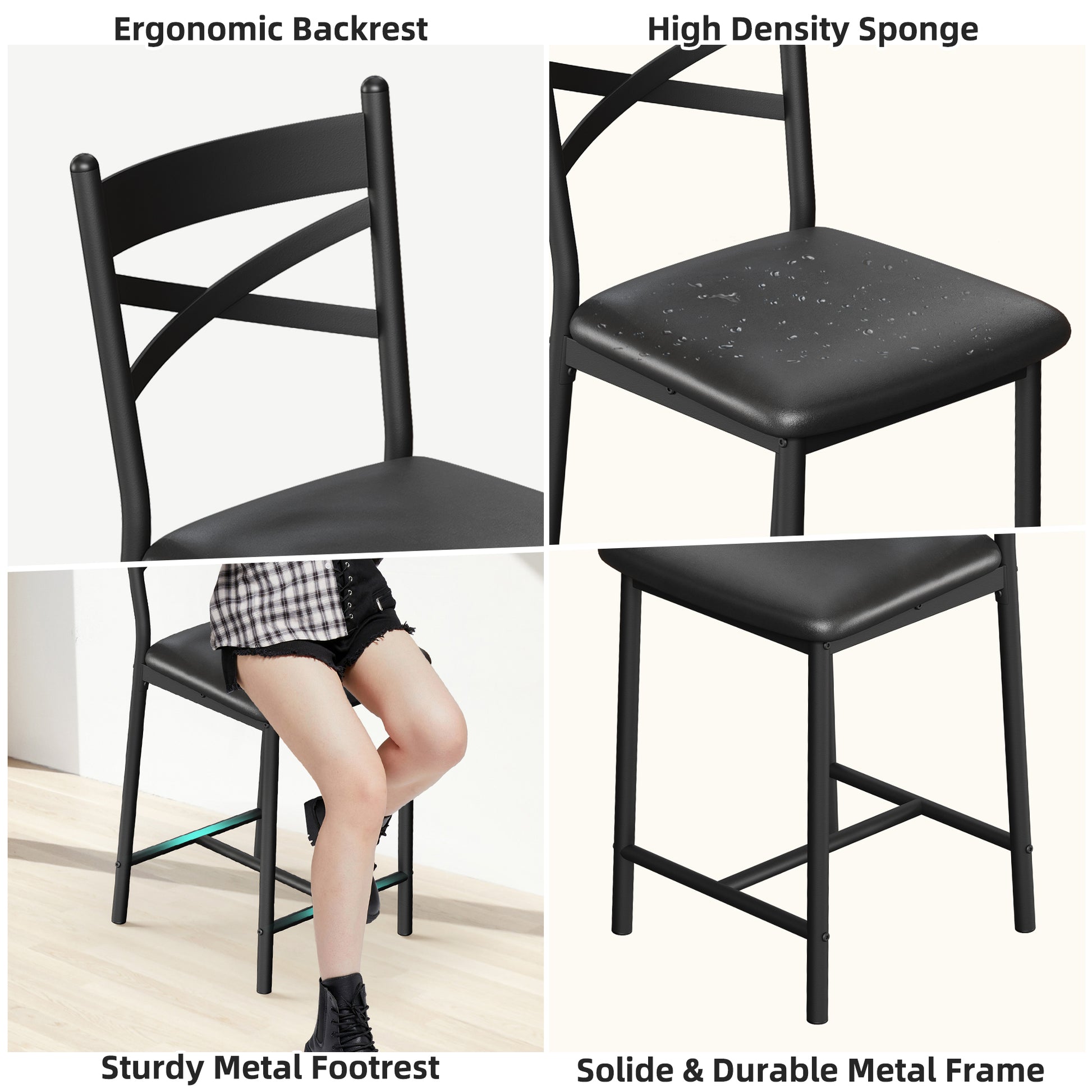 Garvee Bar Stools Set of 2, Counter Height Bar Stools with X Back and Thick Cushion, PU Leather, Metal Barstools for Kitchen Island Apartment Counter Bar, Black