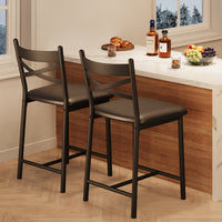 Garvee Bar Stools Set of 2, Counter Height Bar Stools with X Back and Thick Cushion, PU Leather, Metal Barstools for Kitchen Island Apartment Counter Bar, Black