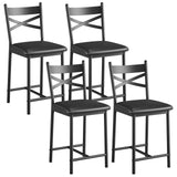 Garvee Bar Stools Set of 4 for Kitchen, with Footrest and Back, PU Leather, High-Density Sponge, Metal Frame, Easy Assembly, Ideal for Kitchen Island, Apartment - Black