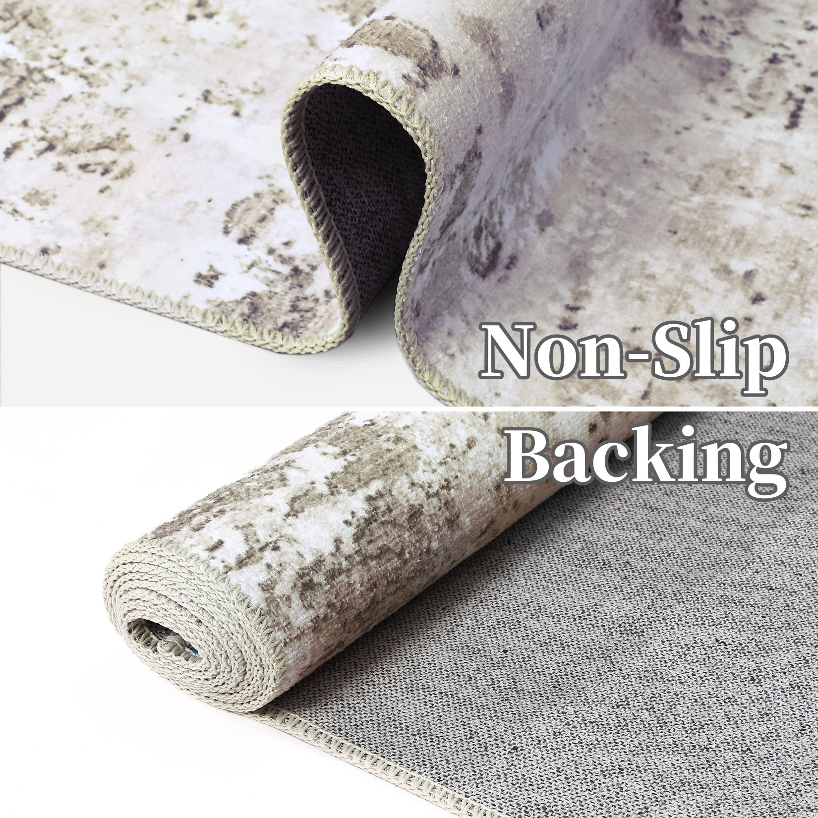Garvee Abstract Taupe 5x7 Machine Washable Modern Rug Distressed Floor Mat Indoor Soft Floor Cover Low Pile Living Room Rug Non-Shedding Foldable Washable Throw Carpet Non Slip Bedroom Thin Rug Taupe