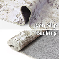 Garvee Abstract Taupe 5x7 Machine Washable Modern Rug Distressed Floor Mat Indoor Soft Floor Cover Low Pile Living Room Rug Non-Shedding Foldable Washable Throw Carpet Non Slip Bedroom Thin Rug Taupe