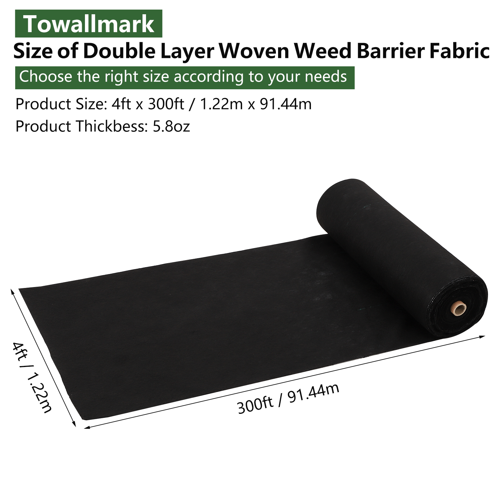 Garvee 5.8oz Premium Weed Barrier Fabric - 4ft x 300ft Landscape & Garden Mat for Effective Weed Control