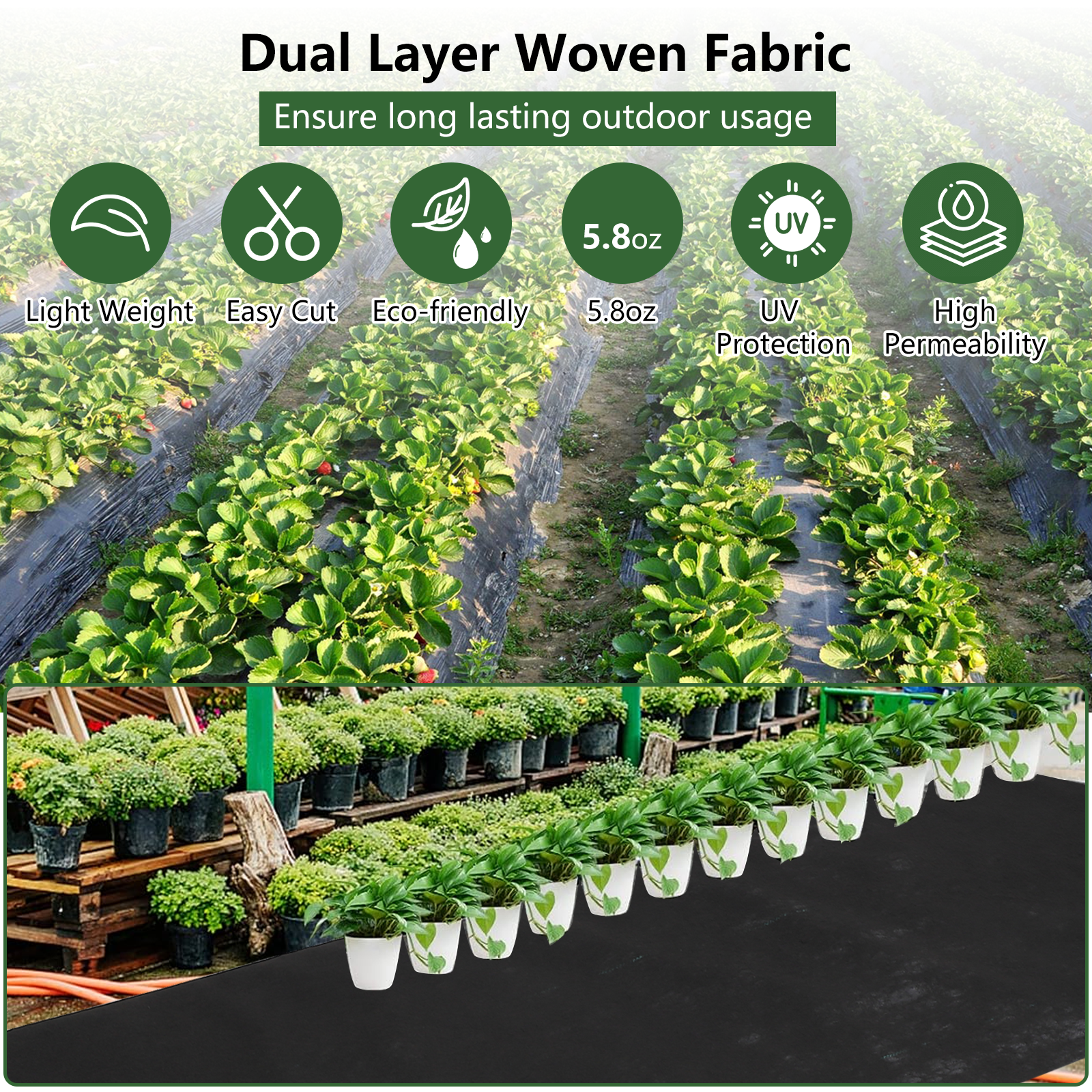 Garvee 5.8oz Premium Weed Barrier Fabric - 4ft x 300ft Landscape & Garden Mat for Effective Weed Control