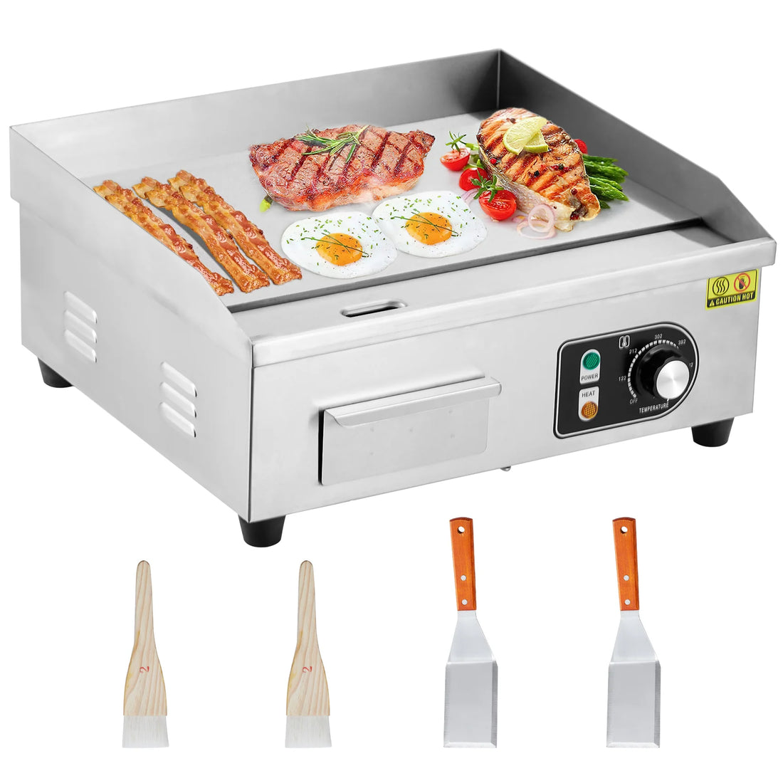 Garvee 22-Inch Commercial Electric Grill 1600W Non-Stick Stainless Steel Adjustable Temp 122°F-572°F for Home & Restaurant(WITH PLUG)