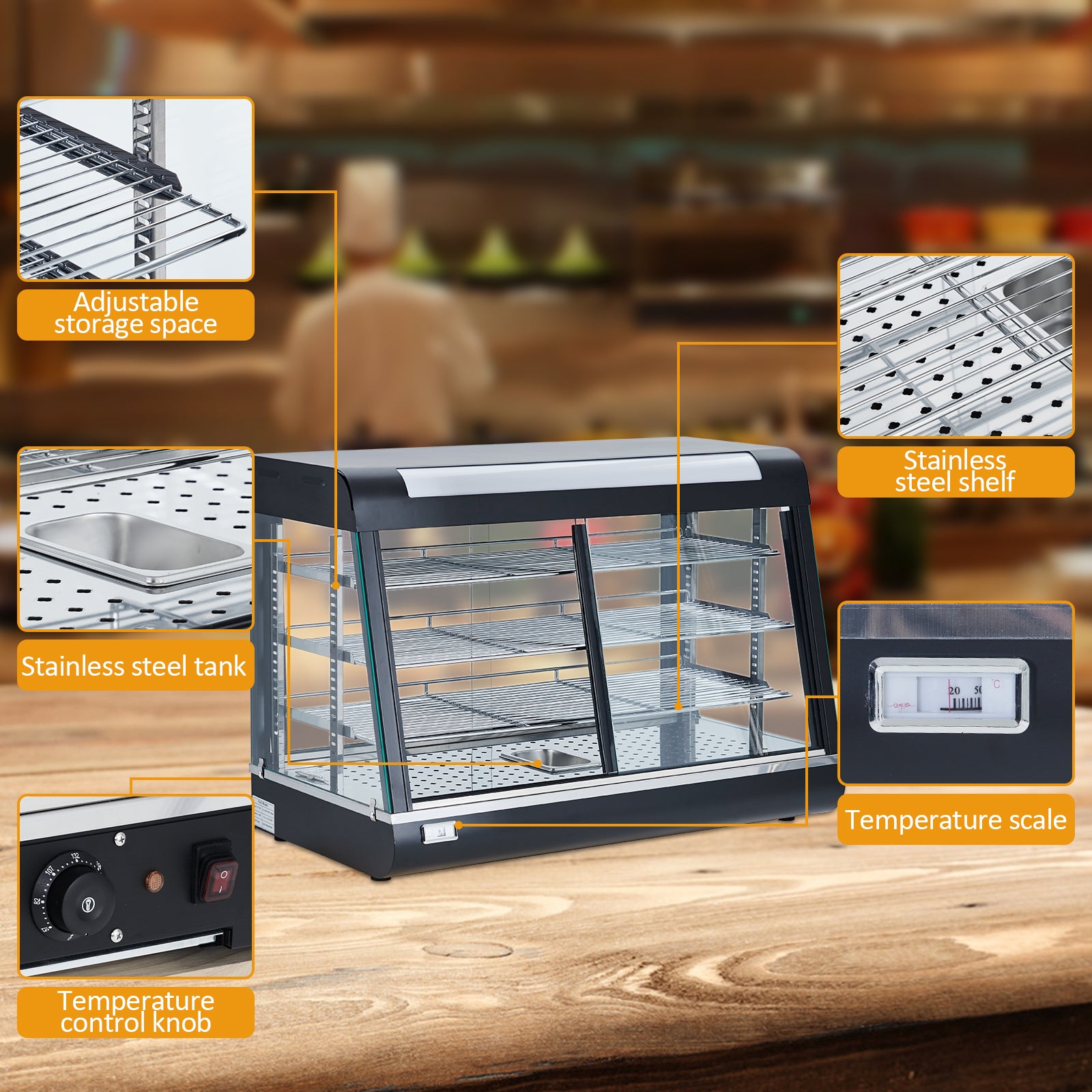 Garvee 35" Food Warmer Commercial, Countertop Pizza Warmer 3-Tier with LED Lighting & Removable Shelves, Food Display Warmer for Restaurant