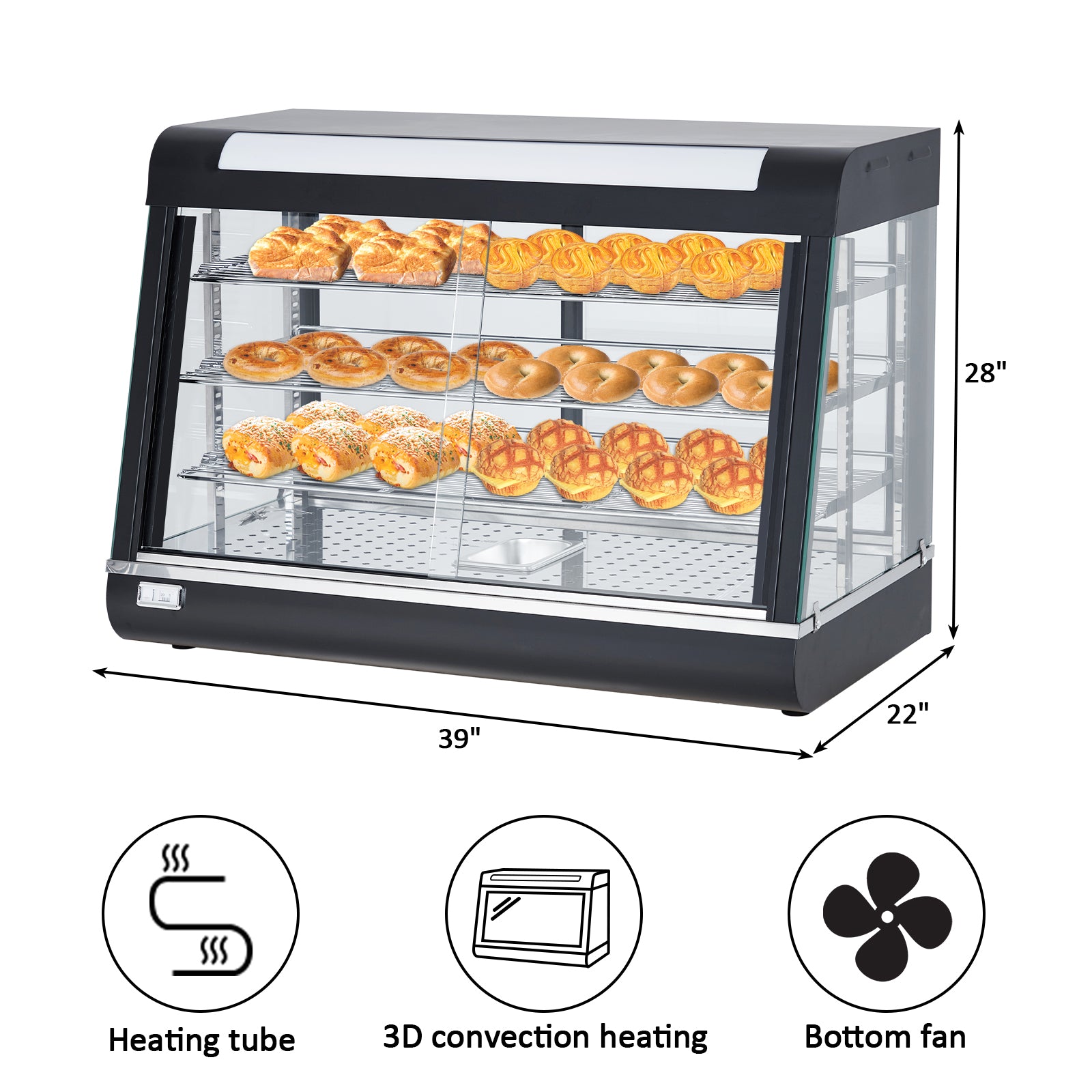 Garvee 35" Food Warmer Commercial, Countertop Pizza Warmer 3-Tier with LED Lighting & Removable Shelves, Food Display Warmer for Restaurant