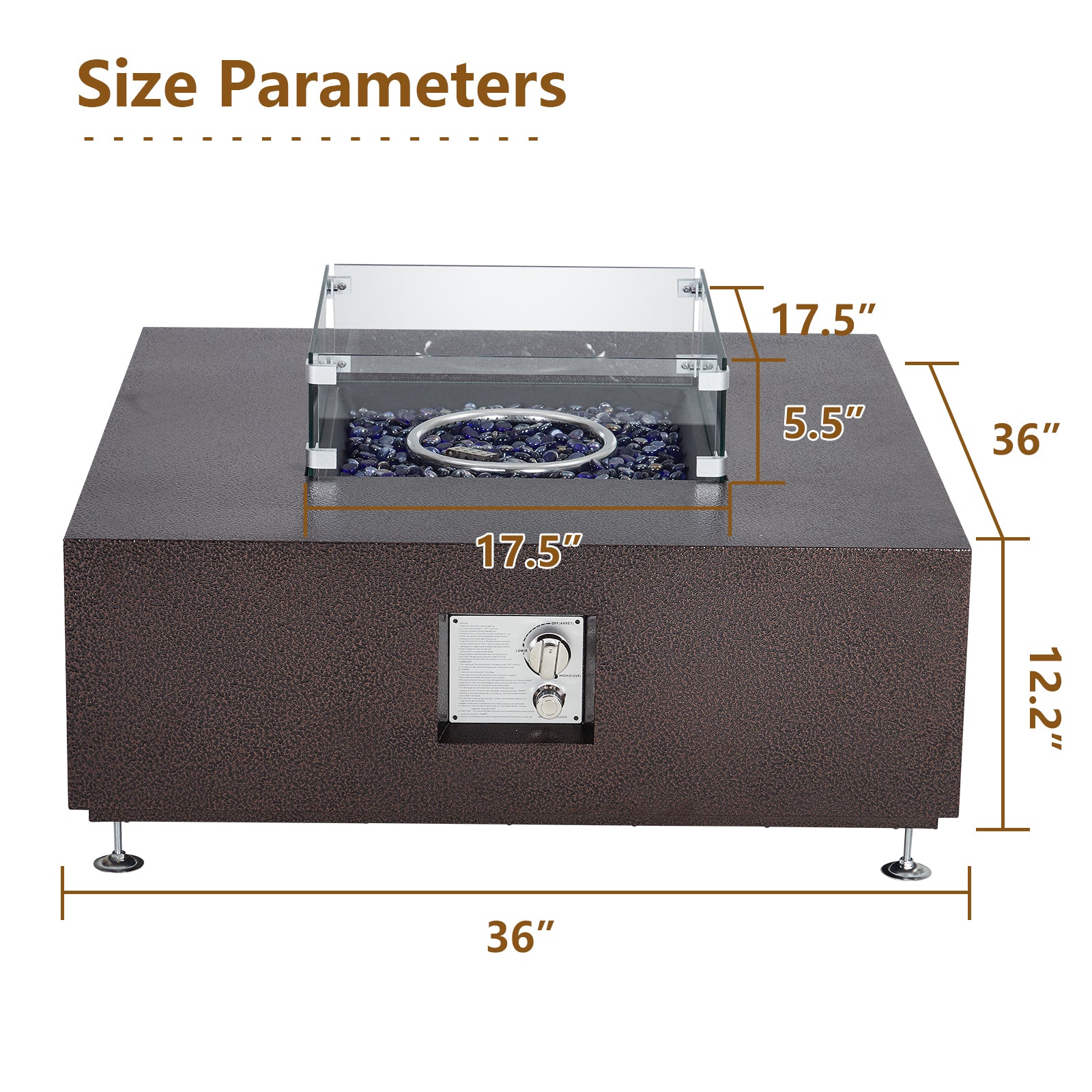 Garvee 36" 50000BTU Propane Fire Pit Table - Wind Guard, 11lbs Fire Glass Beads, Rain Cover, Sturdy Steel Anti-Rust Finish, CSA Certified, Bronze