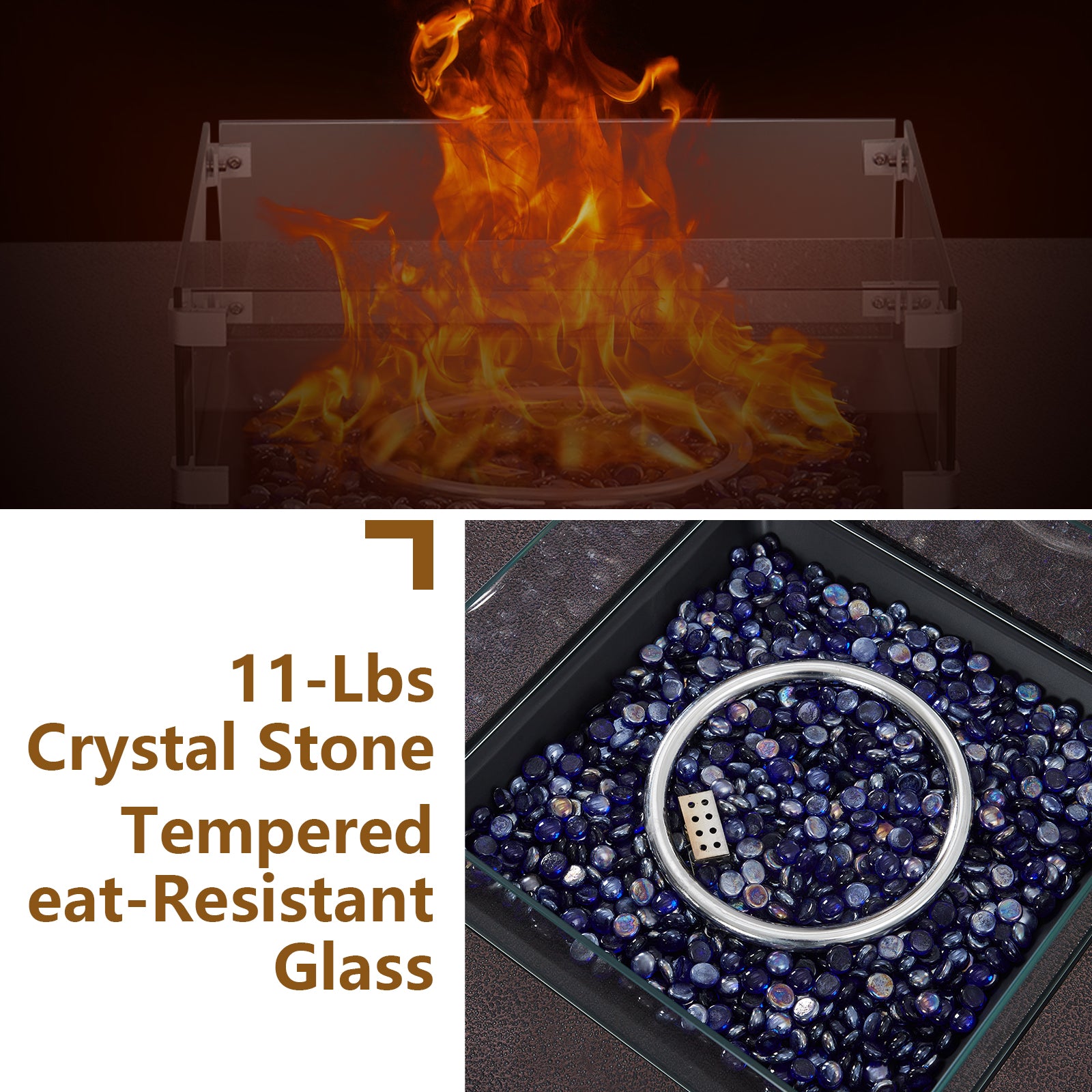 Garvee 36" 50000BTU Propane Fire Pit Table - Wind Guard, 11lbs Fire Glass Beads, Rain Cover, Sturdy Steel Anti-Rust Finish, CSA Certified, Bronze