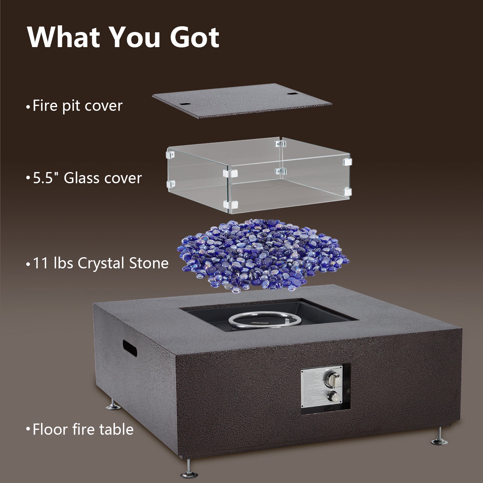 Garvee 36" 50000BTU Propane Fire Pit Table - Wind Guard, 11lbs Fire Glass Beads, Rain Cover, Sturdy Steel Anti-Rust Finish, CSA Certified, Bronze