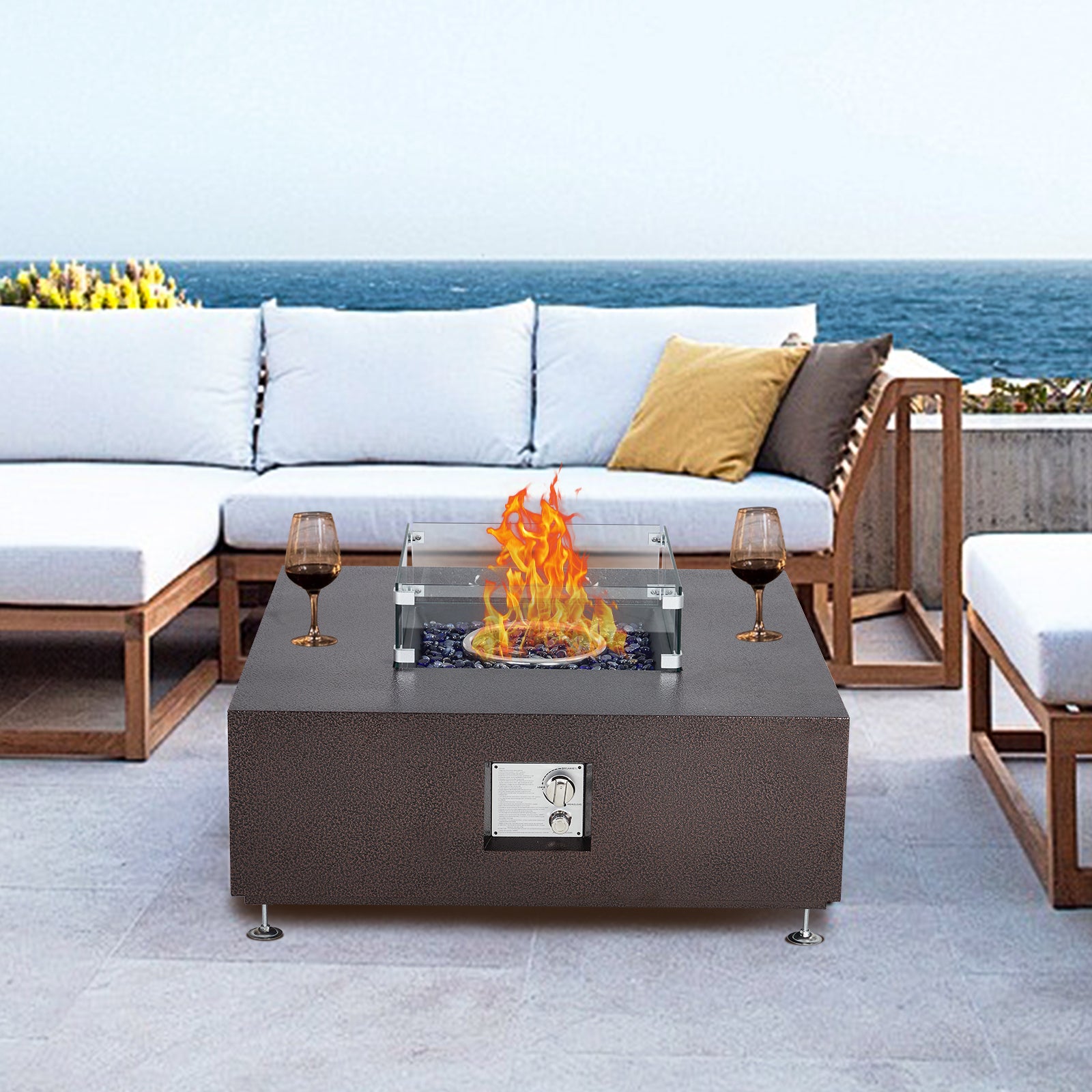 Garvee 36" 50000BTU Propane Fire Pit Table - Wind Guard, 11lbs Fire Glass Beads, Rain Cover, Sturdy Steel Anti-Rust Finish, CSA Certified, Bronze