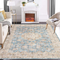 Garvee Washable Rug 6x9 Boho Soft Living Room Rugs Indoor Distressed Floor Carpet Vintage Rustic Farmhouse Area Rugs for Bedroom Non Slip Foldable Thin Rug for Kitchen Dining Room Kids Room Blue