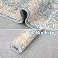 Garvee Area Rug Living Room Rug 10x13 Washable Rug Non Slip Backing Vintage Rug Soft Indoor Distressed Carpet Oriental Aesthetic Throw Carpet Foldable Thin Rug for Bedroom Nursery Dorm Office Blue