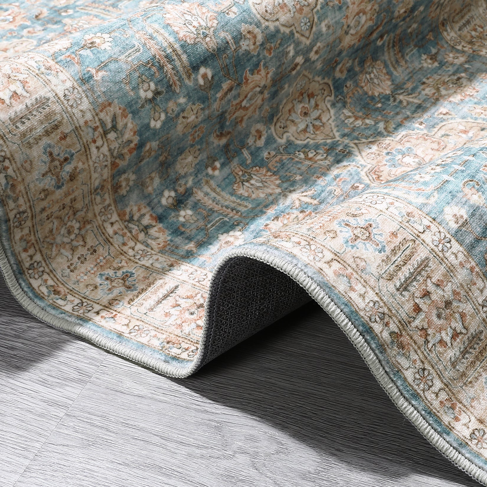 Garvee Area Rug Living Room Rug 10x13 Washable Rug Non Slip Backing Vintage Rug Soft Indoor Distressed Carpet Oriental Aesthetic Throw Carpet Foldable Thin Rug for Bedroom Nursery Dorm Office Blue