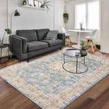 Garvee Washable Rug 6x9 Boho Soft Living Room Rugs Indoor Distressed Floor Carpet Vintage Rustic Farmhouse Area Rugs for Bedroom Non Slip Foldable Thin Rug for Kitchen Dining Room Kids Room Blue - Blue