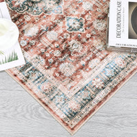 Garvee Washable Rug 6x9 Boho Soft Living Room Rugs Indoor Distressed Floor Carpet Vintage Rustic Farmhouse Area Rugs for Bedroom Non Slip Foldable Thin Rug for Kitchen Dining Room Kids Room Red