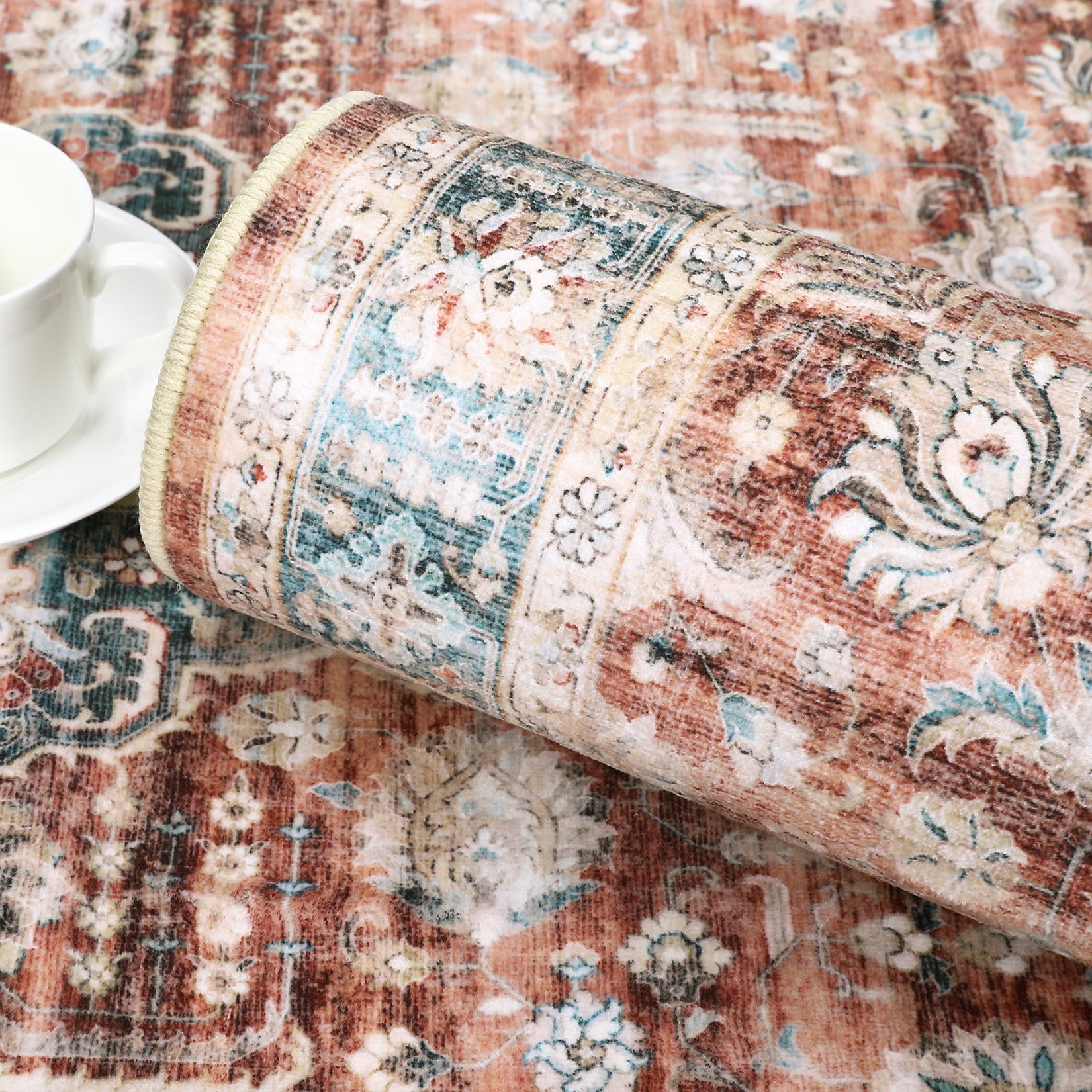 Garvee Washable Rug 6x9 Boho Soft Living Room Rugs Indoor Distressed Floor Carpet Vintage Rustic Farmhouse Area Rugs for Bedroom Non Slip Foldable Thin Rug for Kitchen Dining Room Kids Room Red