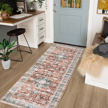 Garvee Area Rug 2x6 Vintage Rug Runner Washable Rug Soft Oriental Entryway Runners Indoor Hallway Kitchen Runners Non-Slip Non Shedding Long Rug Runner for Living Room Bedroom Bedside Bathroom Red