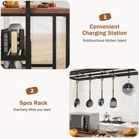 Garvee 42 inch Kitchen Island Bakers Rack 5 Hooks 3 Tier Microwave Stand Oven Shelf with Storage,Large Coffee Bar Table, Storage Shelf for Kitchen Dining Room Living Room