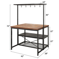 Garvee 42 inch Kitchen Island Bakers Rack 5 Hooks 3 Tier Microwave Stand Oven Shelf with Storage,Large Coffee Bar Table, Storage Shelf for Kitchen Dining Room Living Room