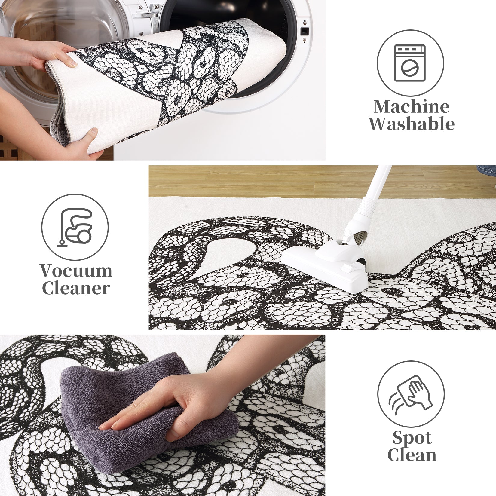 Garvee Animal Print Black & White 2x3 Washable Entryway Rug – Modern Snake Rug, Indoor/Outdoor Non-Slip Throw Mat for Bedroom, Bathroom, Kitchen, or Living Room