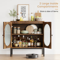 Garvee Buffet Cabinet, Storage Cabinet with Glass Doors and Adjustable Shelves, Farmhouse Cabinet Sideboard, Wood Console Cabinet for Kitchen, Living Room and Dining Room, Brown