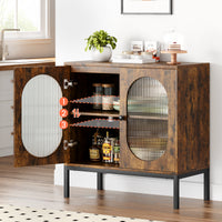 Garvee Buffet Cabinet, Storage Cabinet with Glass Doors and Adjustable Shelves, Farmhouse Cabinet Sideboard, Wood Console Cabinet for Kitchen, Living Room and Dining Room, Brown