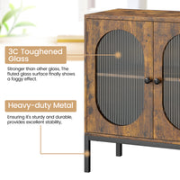 Garvee Buffet Cabinet, Storage Cabinet with Glass Doors and Adjustable Shelves, Farmhouse Cabinet Sideboard, Wood Console Cabinet for Kitchen, Living Room and Dining Room, Brown