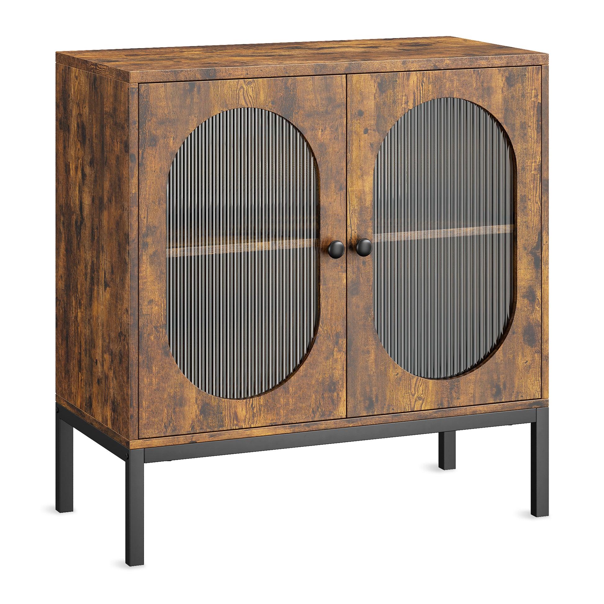 Garvee Buffet Cabinet, Storage Cabinet with Glass Doors and Adjustable Shelves, Farmhouse Cabinet Sideboard, Wood Console Cabinet for Kitchen, Living Room and Dining Room, Brown