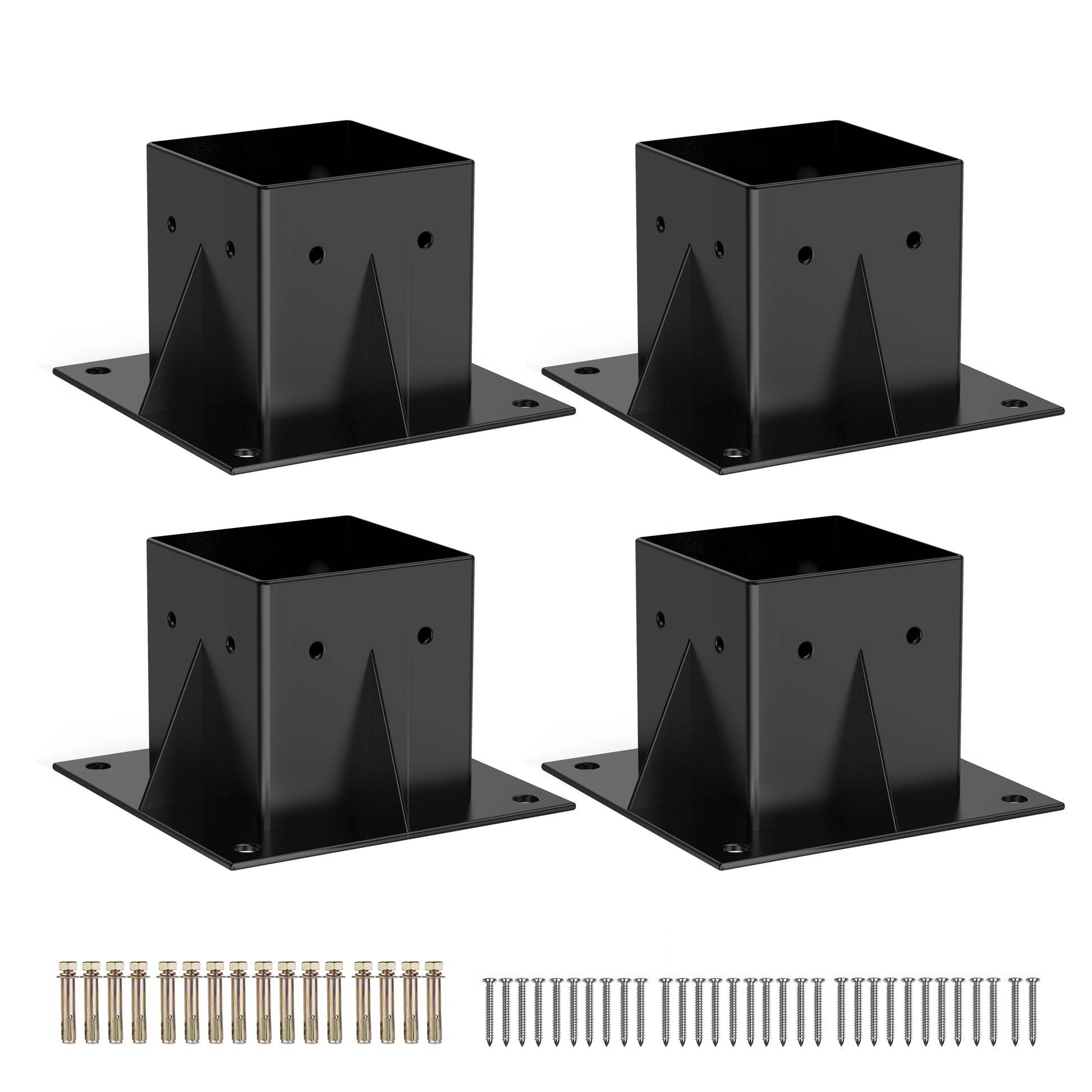 Garvee 4"x 4" (Inner 3.6"x3.6") Post Brackets, 4PC Heavy Duty Steel Post Base Supports for Outdoor Fence, Mailbox, Pergola Bracket Fence Kit, Black