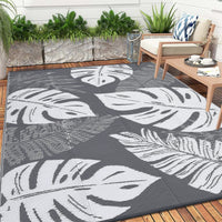 Garvee Outdoor Grey & White 9x12 Rug Waterproof Reversible Outdoor Plastic Straw Rug Tropics Palm Leaves Patio Rug Indoor Outdoor Carpet RV Mat for Deck Backyard Patio RV Camping Beach