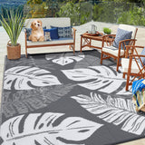 Garvee Outdoor Grey & White 9x12 Rug Waterproof Reversible Outdoor Plastic Straw Rug Tropics Palm Leaves Patio Rug Indoor Outdoor Carpet RV Mat for Deck Backyard Patio RV Camping Beach - Gray & White