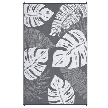 Garvee Outdoor Grey & White 9x12 Rug Waterproof Reversible Outdoor Plastic Straw Rug Tropics Palm Leaves Patio Rug Indoor Outdoor Carpet RV Mat for Deck Backyard Patio RV Camping Beach