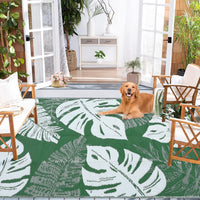Garvee 9x12 Outdoor Rug Waterproof Reversible Plastic Straw Patio Rug with Tropical Palm Leaves, Lightweight Indoor Outdoor Carpet for Deck, RV, Camping & Beach, Green