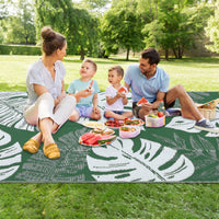 Garvee Outdoor Green 8x10 Rug Waterproof Reversible Outdoor Plastic Straw Rug Modern Palm Leaves Patio Rug Indoor Outdoor Carpet RV Mat Outside for Patio Camp Balcony Deck Picnic