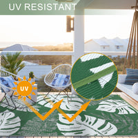 Garvee Outdoor Green 8x10 Rug Waterproof Reversible Outdoor Plastic Straw Rug Modern Palm Leaves Patio Rug Indoor Outdoor Carpet RV Mat Outside for Patio Camp Balcony Deck Picnic