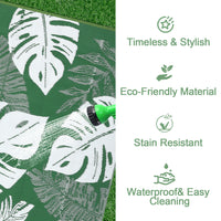 Garvee 9x12 Outdoor Rug Waterproof Reversible Plastic Straw Patio Rug with Tropical Palm Leaves, Lightweight Indoor Outdoor Carpet for Deck, RV, Camping & Beach, Green