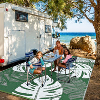 Garvee 9x12 Outdoor Rug Waterproof Reversible Plastic Straw Patio Rug with Tropical Palm Leaves, Lightweight Indoor Outdoor Carpet for Deck, RV, Camping & Beach, Green