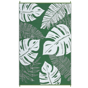 Garvee 9x12 Outdoor Rug Waterproof Reversible Plastic Straw Patio Rug with Tropical Palm Leaves, Lightweight Indoor Outdoor Carpet for Deck, RV, Camping & Beach, Green