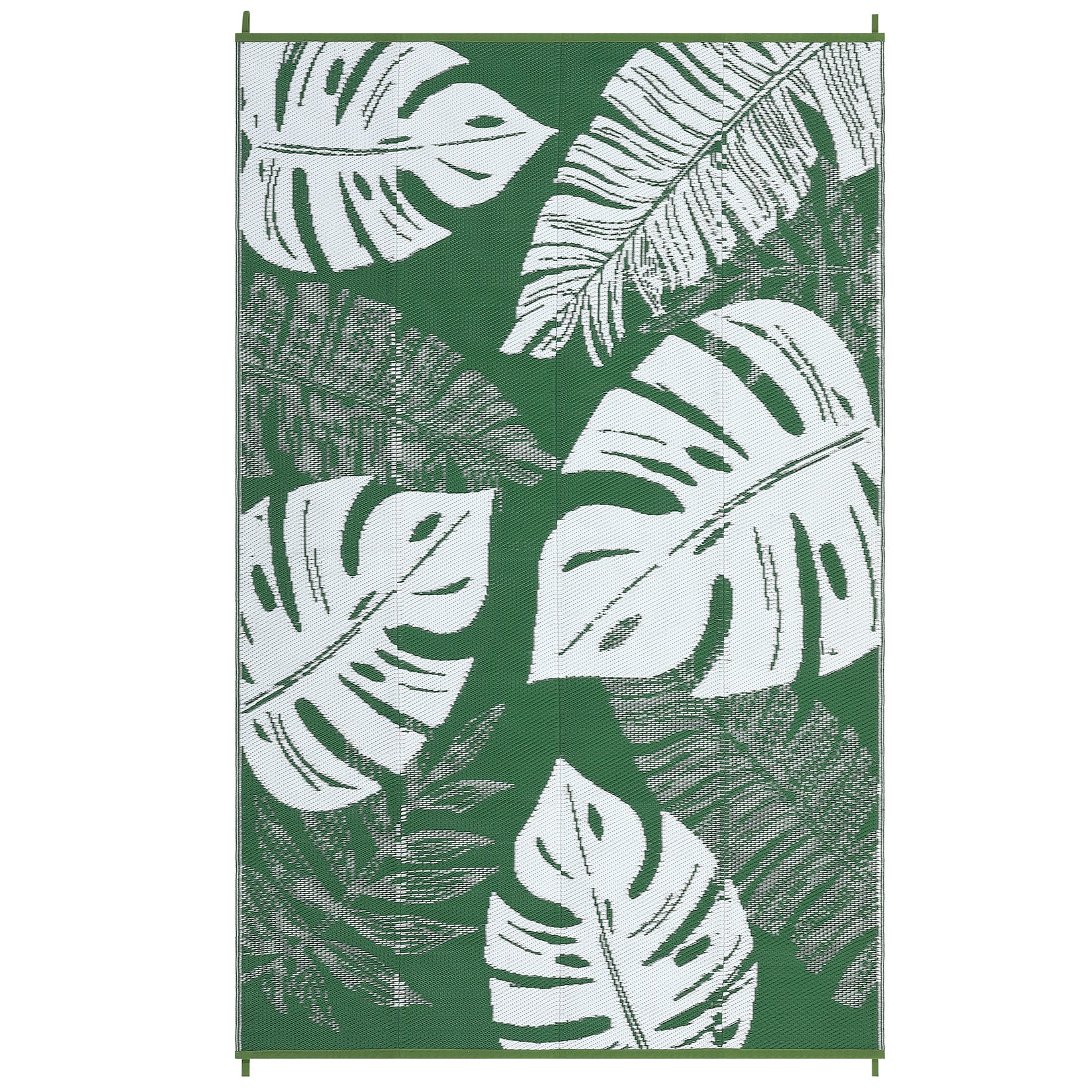 Garvee 9x12 Outdoor Rug Waterproof Reversible Plastic Straw Patio Rug with Tropical Palm Leaves, Lightweight Indoor Outdoor Carpet for Deck, RV, Camping & Beach, Green