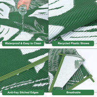 Garvee 9x12 Outdoor Rug Waterproof Reversible Plastic Straw Patio Rug with Tropical Palm Leaves, Lightweight Indoor Outdoor Carpet for Deck, RV, Camping & Beach, Green