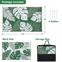 Garvee Outdoor Green 8x10 Rug Waterproof Reversible Outdoor Plastic Straw Rug Modern Palm Leaves Patio Rug Indoor Outdoor Carpet RV Mat Outside for Patio Camp Balcony Deck Picnic