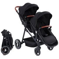 Garvee Foldable Double Baby Stroller in Multi-Position Reversible Design with Adjustable Backrest, Storage Basket and Canopy for Infant and Toddler, Black