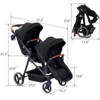 Garvee Foldable Double Baby Stroller in Multi-Position Reversible Design with Adjustable Backrest, Storage Basket and Canopy for Infant and Toddler, Black