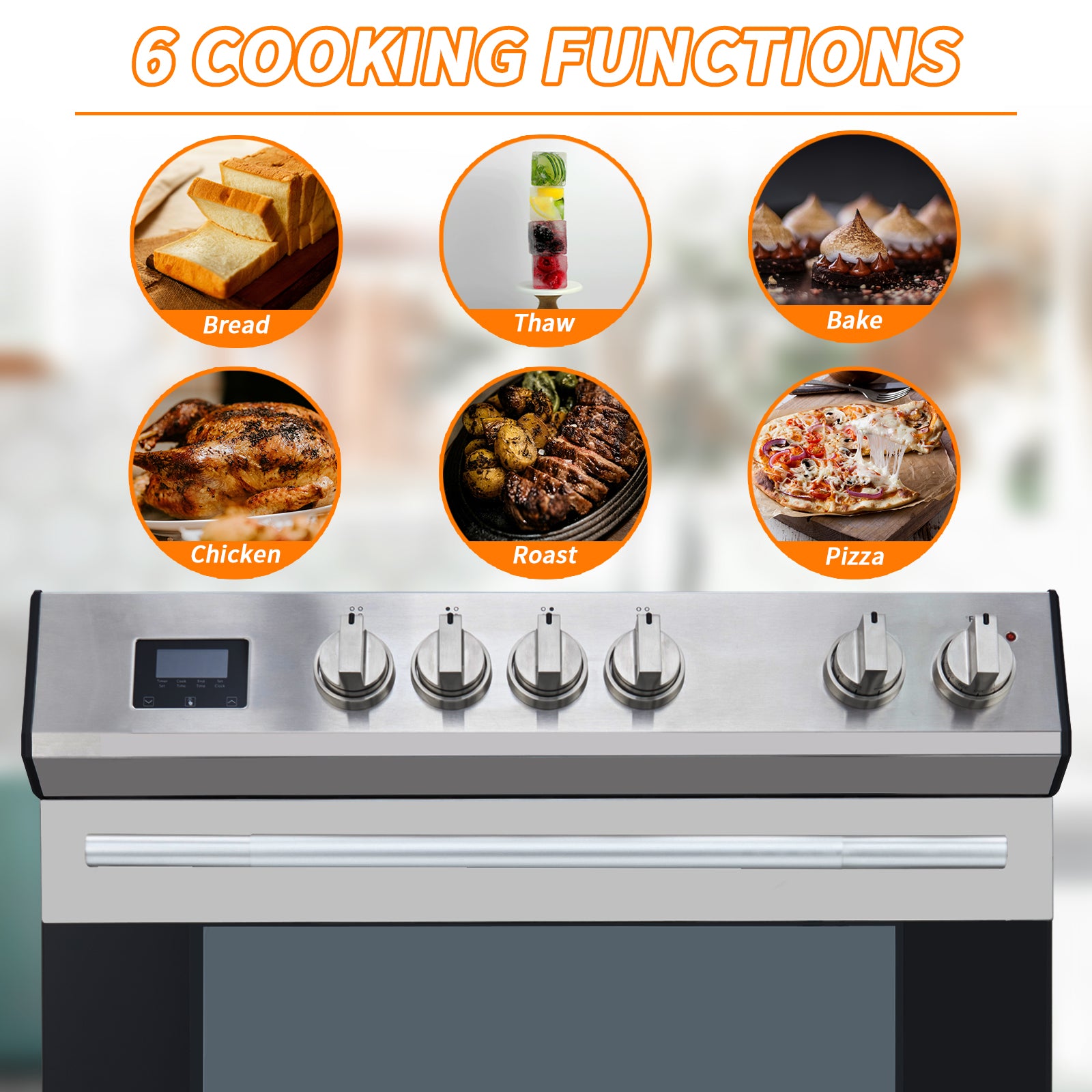 Garvee Front Control Electric Range Oven with 5 Cooktop Elements with 6 Cooking Power Options, Freestanding Oven, 5.0 cu. ft. Capacity Stainless Steel